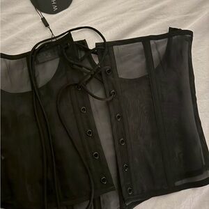 White Fox Boutique Black Sheer Lace-Up Corset Top